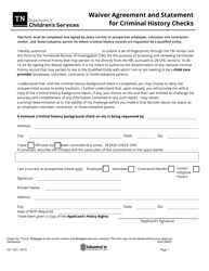 Document preview: Form CS-1221 Waiver Agreement and Statement for Criminal History Checks - Tennessee