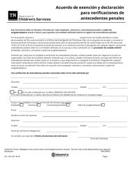 Document preview: Formulario CS-1221-SP Acuerdo De Exencion Y Declaracion Para Verificaciones De Antecedentes Penales - Tennessee (Spanish)