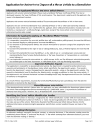 Form VTR-71-2 Application for Authority to Dispose of a Motor Vehicle to a Demolisher - Texas, Page 2