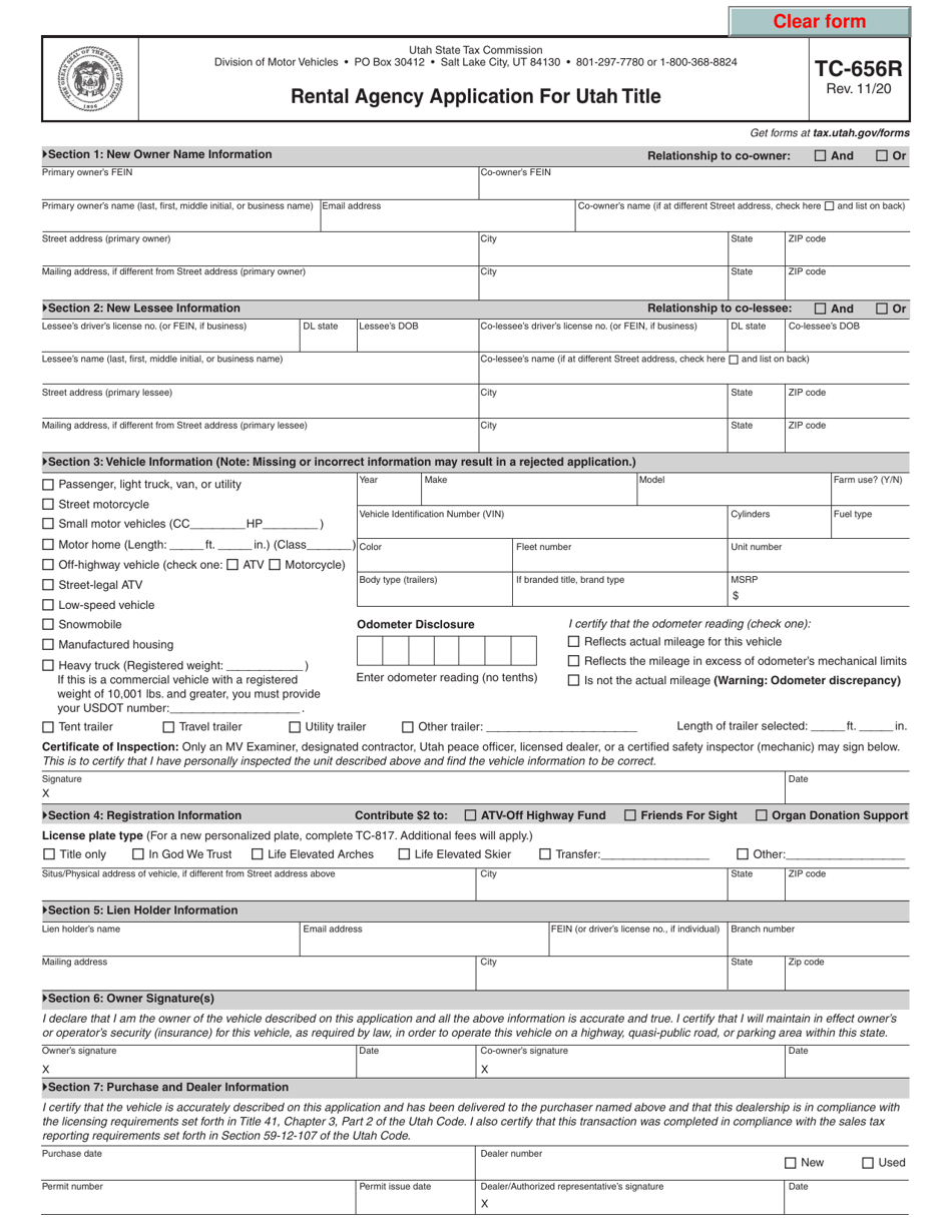 Form TC656R Download Fillable PDF or Fill Online Rental Agency