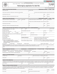 Form TC-656R &quot;Rental Agency Application for Utah Title&quot; - Utah