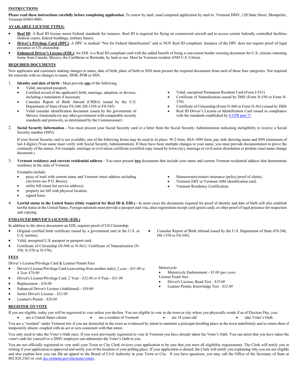 Form VL-021 Application for License / Permit - Vermont, Page 3