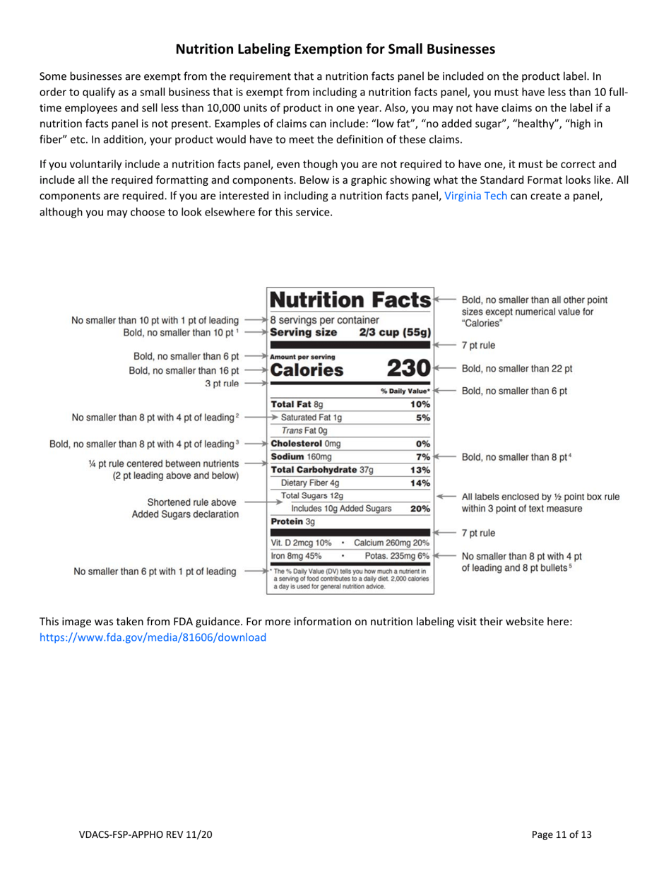 Form VDACS-FSP-APPHO Application for a Home Food Processing Operation - Virginia, Page 11