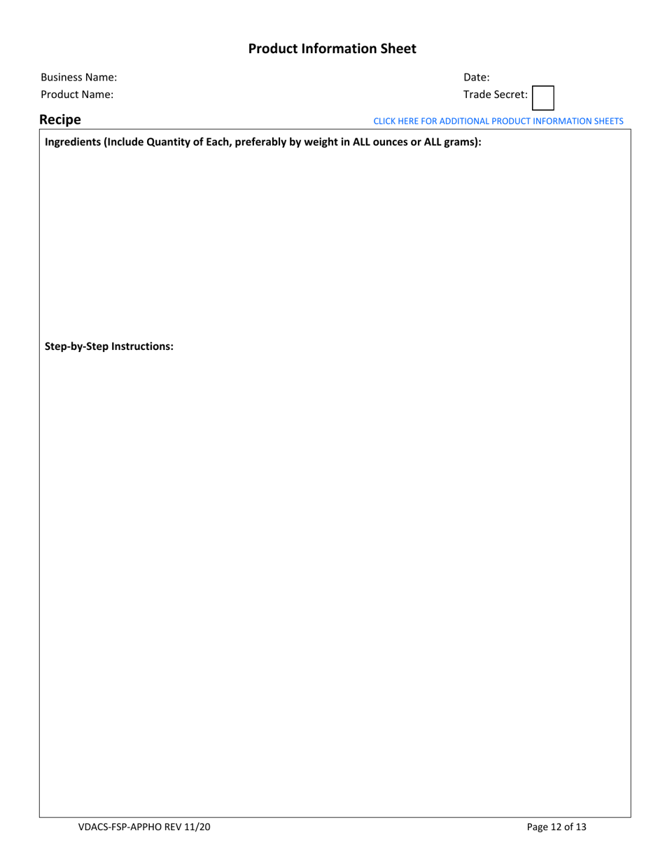 Form VDACS-FSP-APPHO Application for a Home Food Processing Operation - Virginia, Page 12