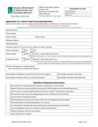 Form VDACS-FSP-APPHO Application for a Home Food Processing Operation - Virginia