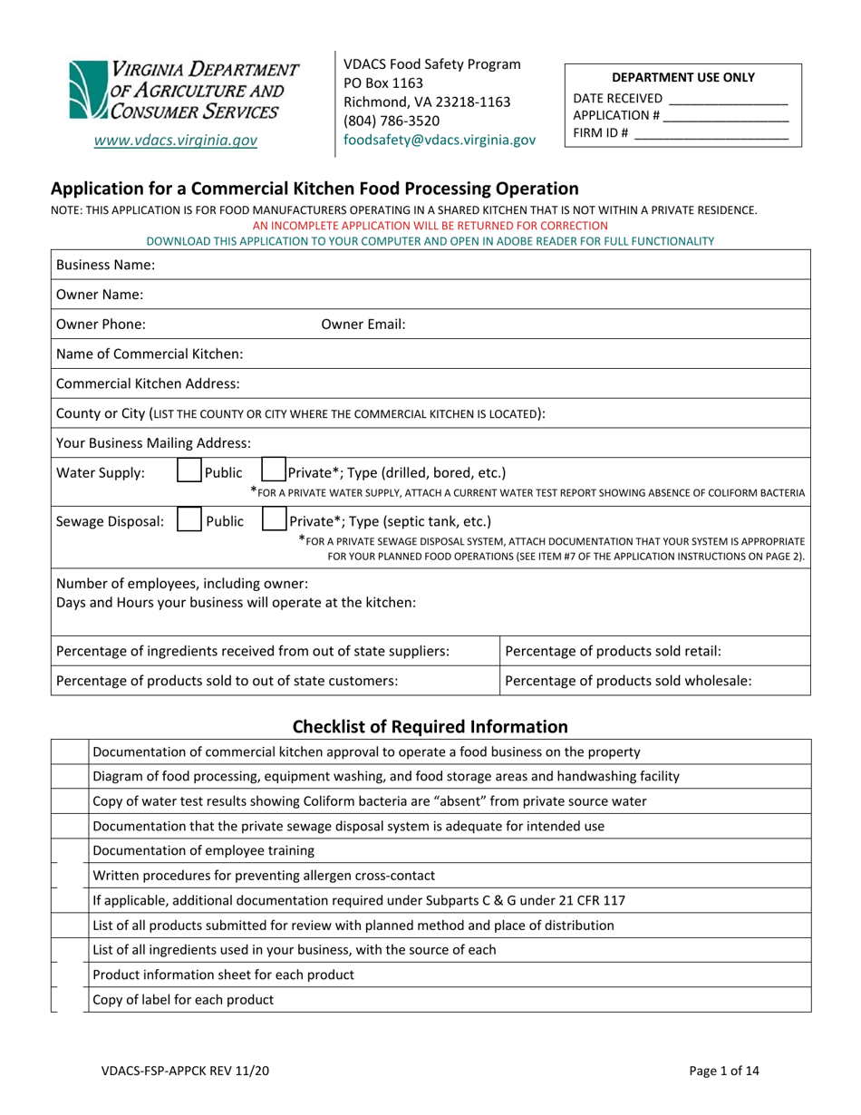 Form VDACS-FSP-APPCK - Fill Out, Sign Online and Download Fillable PDF ...