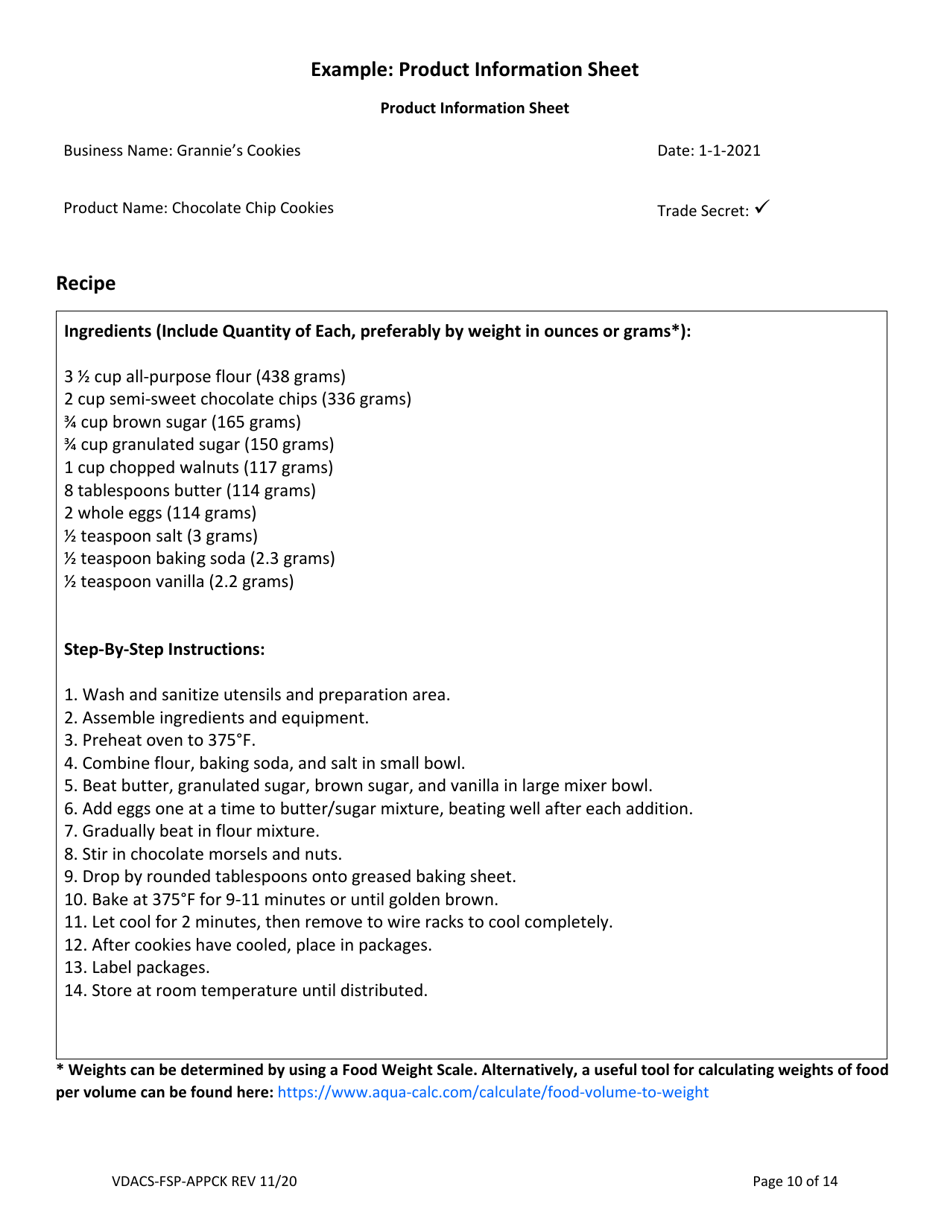 Form VDACS-FSP-APPCK Application for a Commercial Kitchen Food Processing Operation - Virginia, Page 10