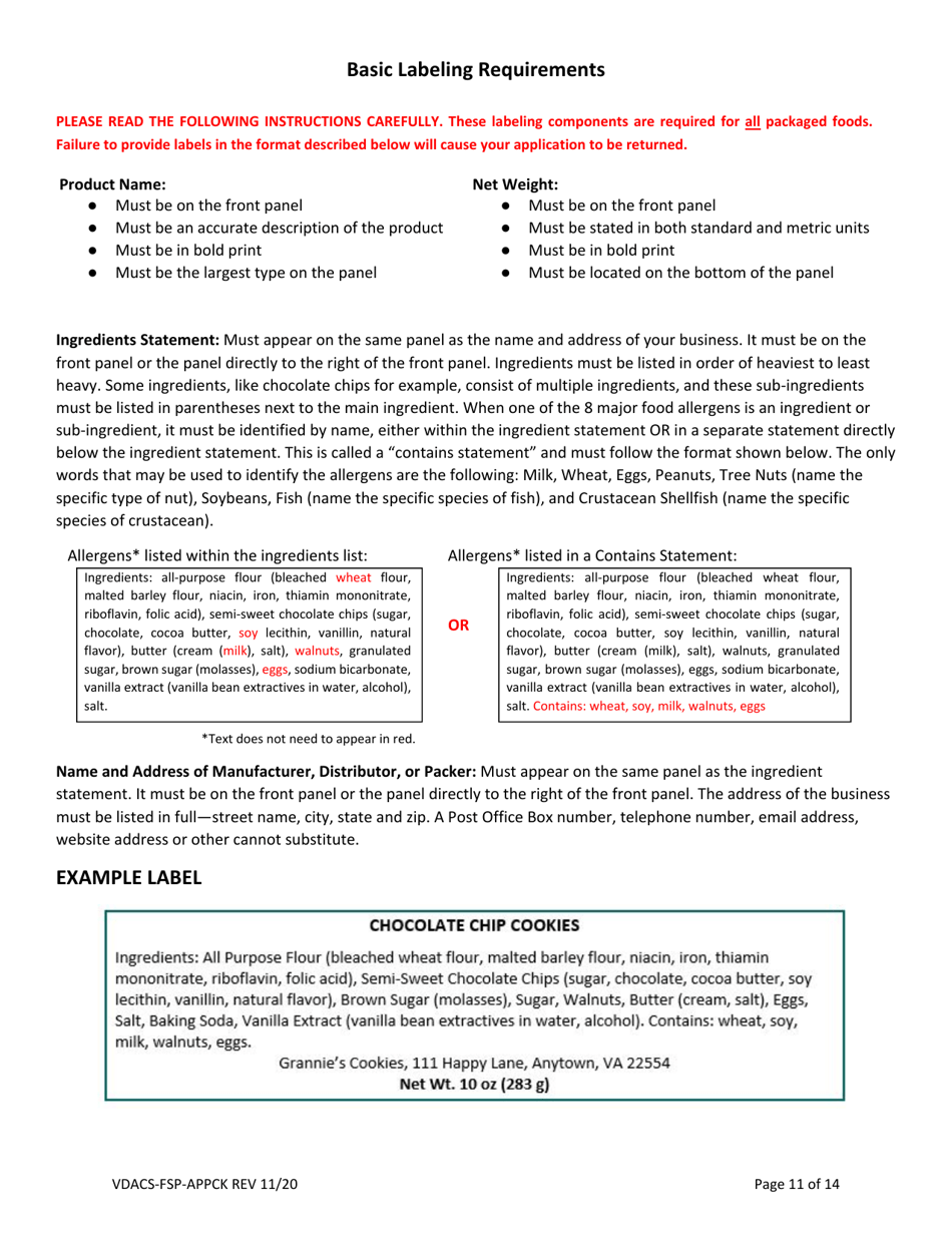 Form VDACS-FSP-APPCK Application for a Commercial Kitchen Food Processing Operation - Virginia, Page 11