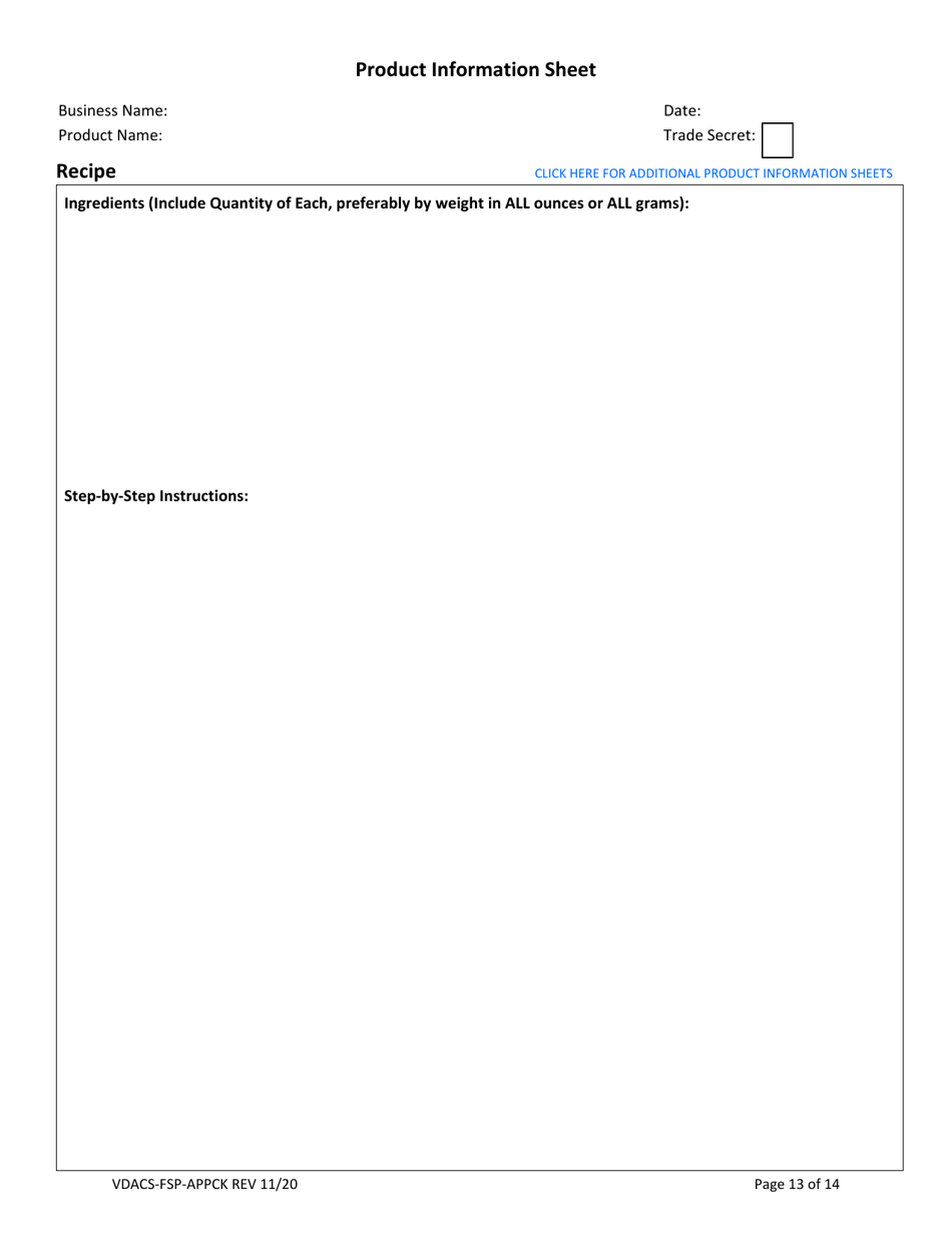 Form VDACS-FSP-APPCK Application for a Commercial Kitchen Food Processing Operation - Virginia, Page 13