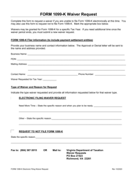 Document preview: Form 1099-K Waiver Request - Virginia