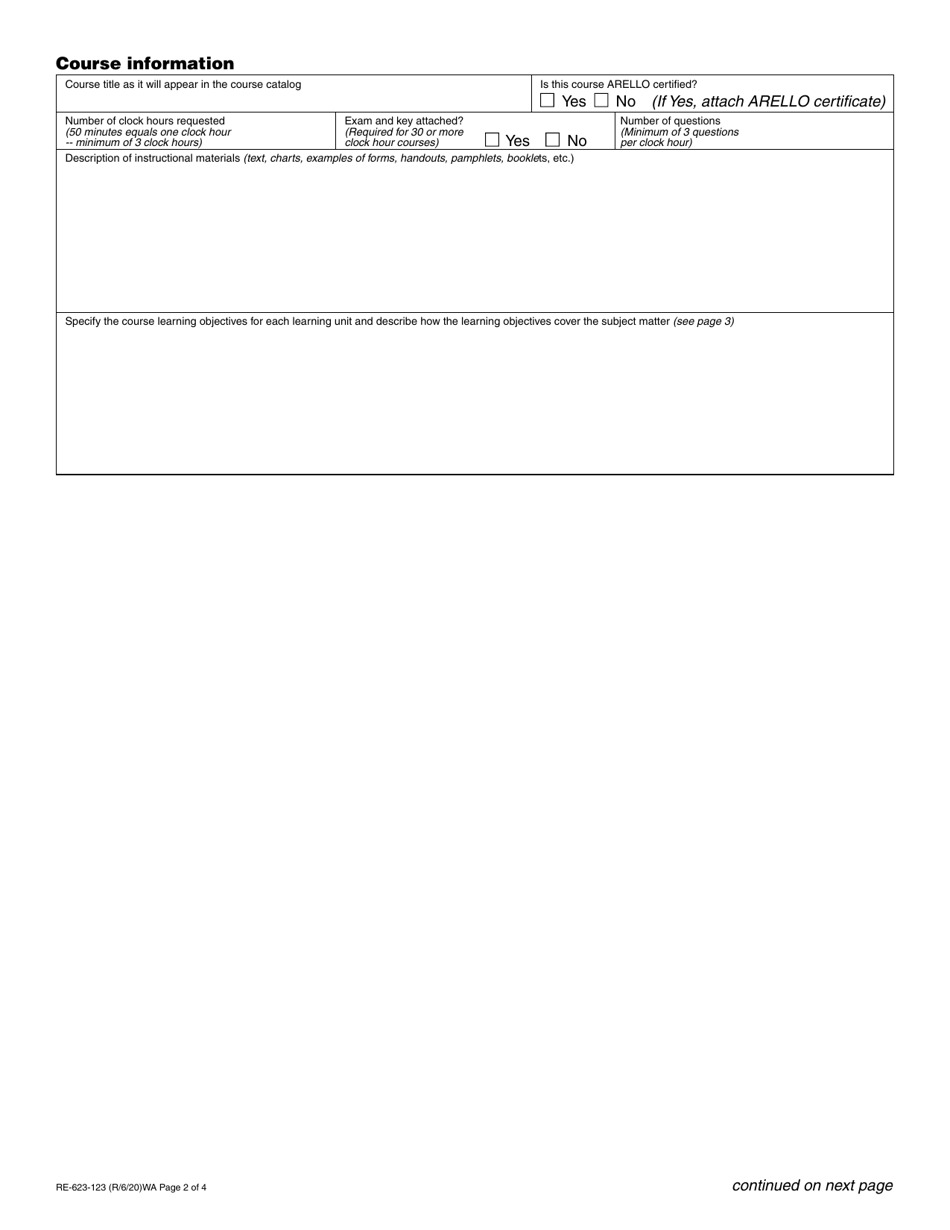 Form RE-623-123 Real Estate Continuing Education Course Approval Application - Washington, Page 2
