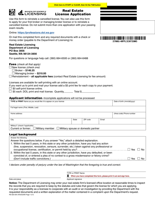 Form RE-620-004  Printable Pdf