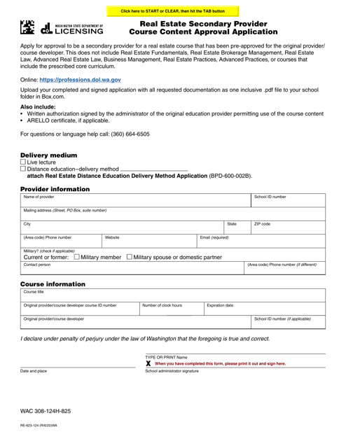 Form RE-623-124  Printable Pdf