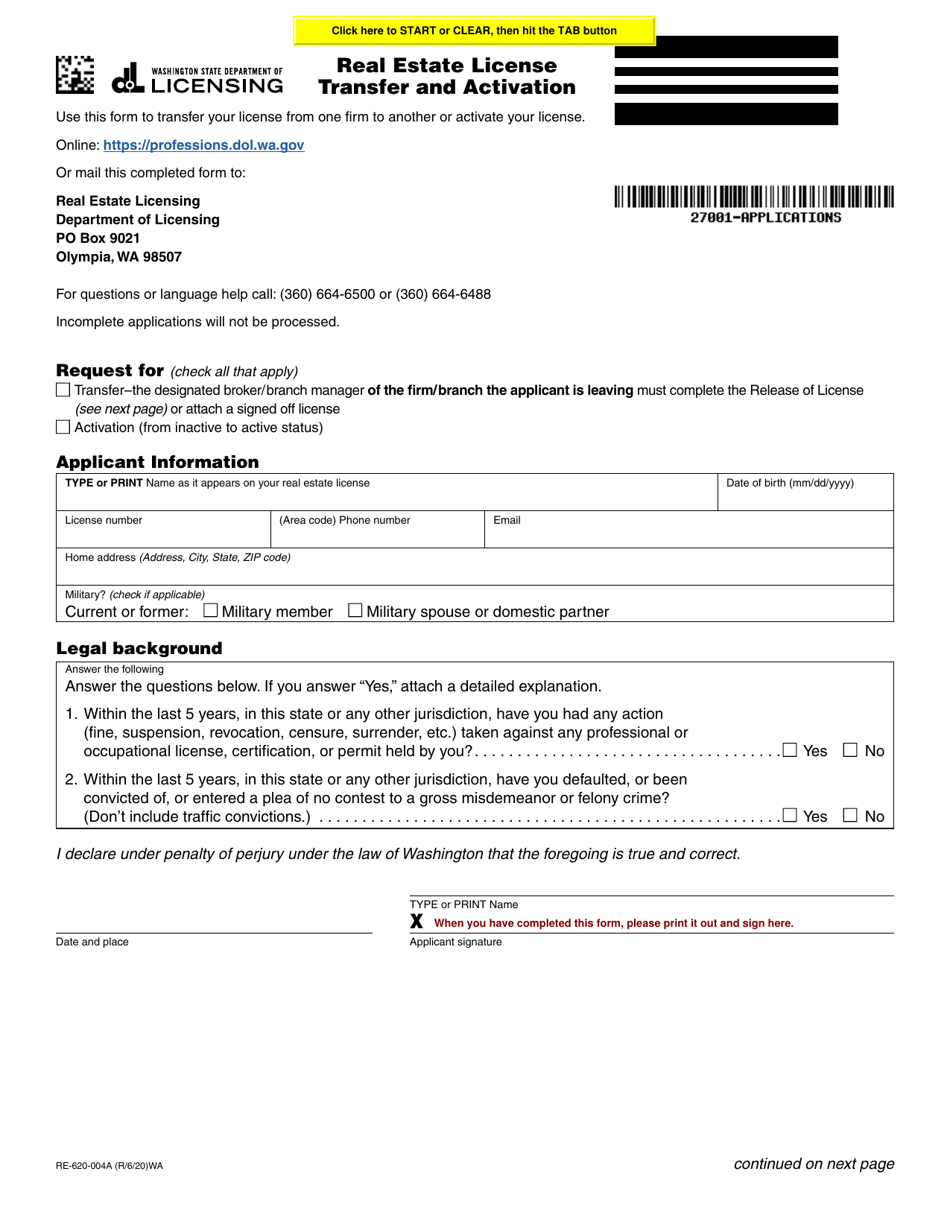 Form RE620004A Download Fillable PDF or Fill Online Real Estate