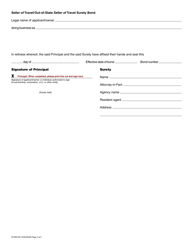 Form ST-693-001 Seller of Travel/Out-of-State Seller of Travel Surety Bond - Washington, Page 2