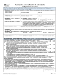 DSHS Formulario 09-653 Autorizacion Para Verificacion De Antecedents - Washington (Spanish)