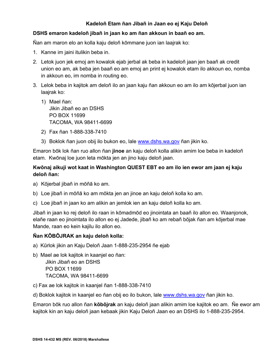 DSHS Form 14-432 Direct Deposit Enrollment - Washington (Marshallese), Page 2