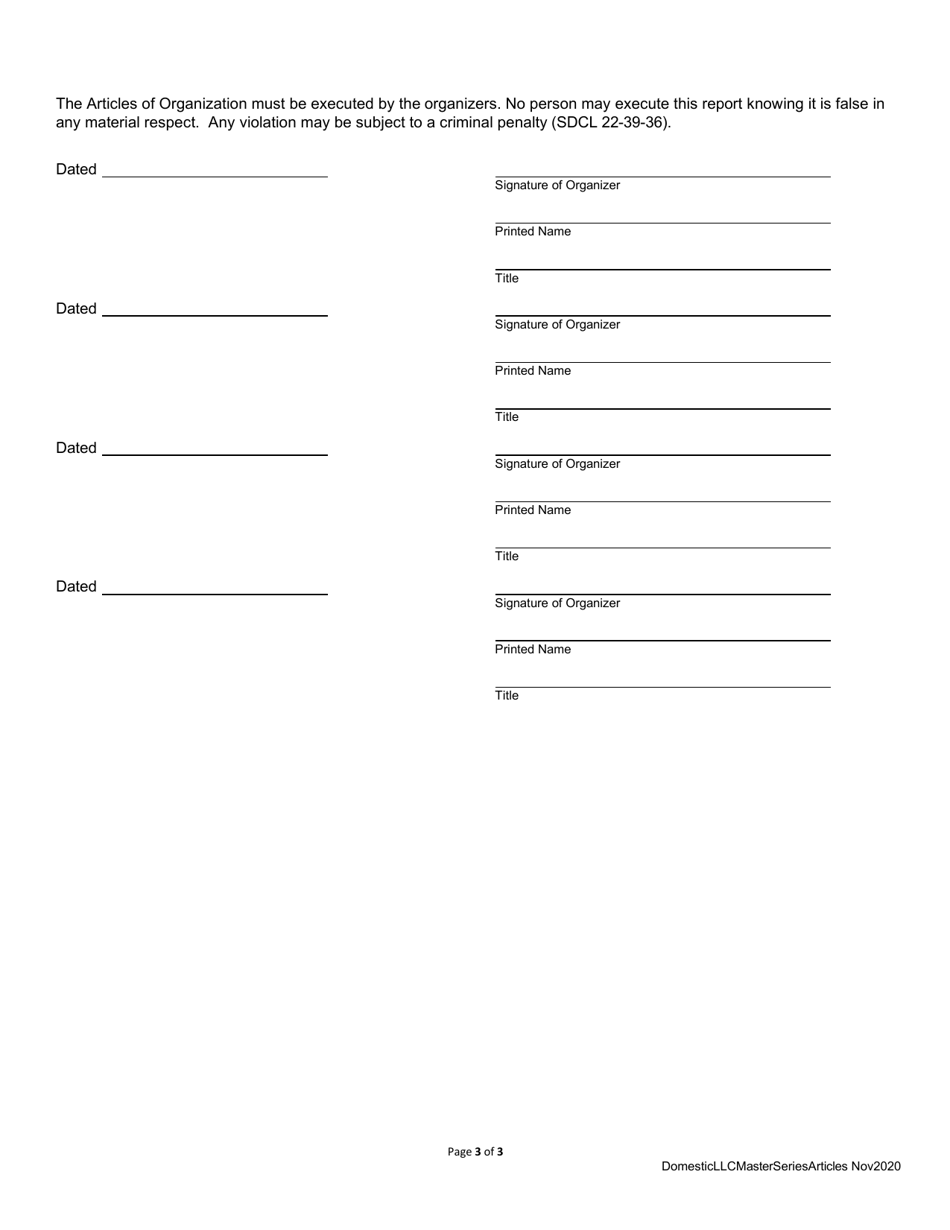 Articles of Organization  Qualification of Master Series - Domestic Limited Liability Company - South Dakota, Page 3