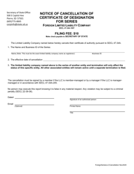 &quot;Notice of Cancellation of Certificate of Designation for Series - Foreign Limited Liability Company&quot; - South Dakota