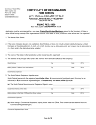 Document preview: Certificate of Designation for Series With Unqualified Master LLC - Foreign Limited Liability Company - South Dakota