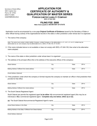 Document preview: Application for Certificate of Authority & Qualification of Master Series - Foreign Limited Liability Company - South Dakota