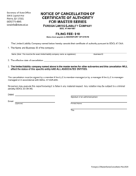 Document preview: Notice of Cancellation of Certificate of Authority for Master Series - Foreign Limited Liability Company - South Dakota