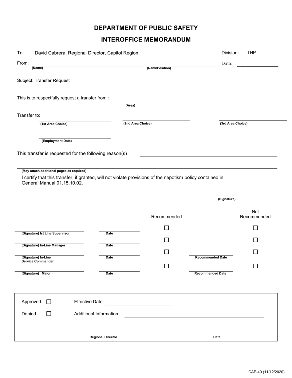 Form CAP-40 Interoffice Memorandum - Texas, Page 1