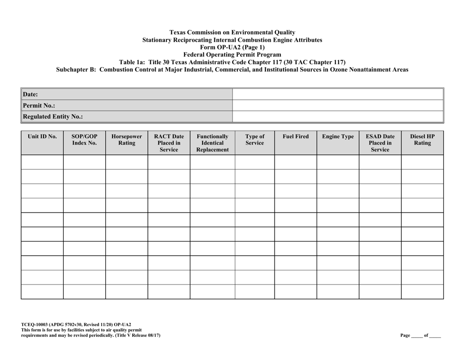 Form OP-UA2 (TCEQ-10003) Stationary Reciprocating Internal Combustion Engine Attributes - Texas, Page 31