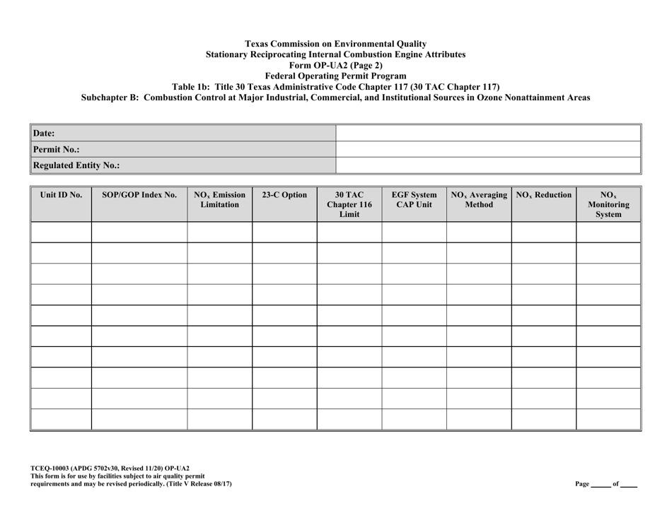 Form OP-UA2 (TCEQ-10003) Stationary Reciprocating Internal Combustion Engine Attributes - Texas, Page 32