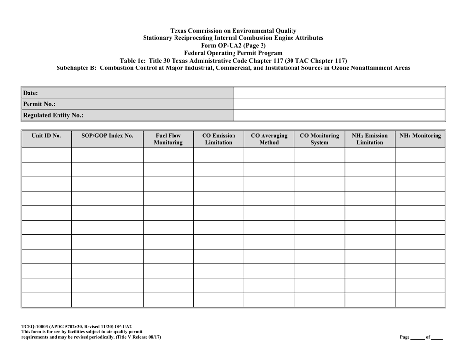 Form OP-UA2 (TCEQ-10003) Stationary Reciprocating Internal Combustion Engine Attributes - Texas, Page 33