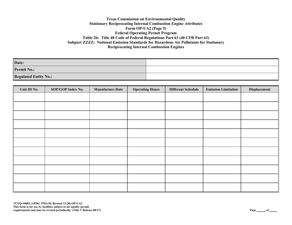 Form OP-UA2 (TCEQ-10003) Stationary Reciprocating Internal Combustion Engine Attributes - Texas, Page 35