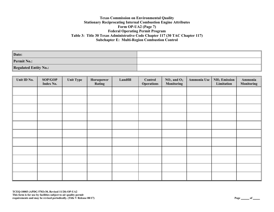 Form OP-UA2 (TCEQ-10003) Stationary Reciprocating Internal Combustion Engine Attributes - Texas, Page 37