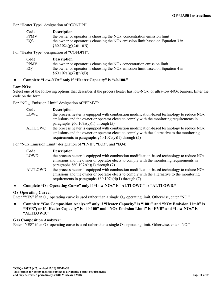 Form OP-UA50 (TCEQ-10223) Fluid Catalytic Cracking Unit Catalyst Regenerator / Fuel Gas Combustion Device / Claus Sulfur Recovery Plant / Coking Unit Attributes - Texas, Page 11