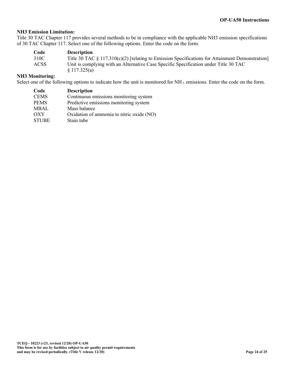 Form OP-UA50 (TCEQ-10223) Fluid Catalytic Cracking Unit Catalyst Regenerator / Fuel Gas Combustion Device / Claus Sulfur Recovery Plant / Coking Unit Attributes - Texas, Page 24
