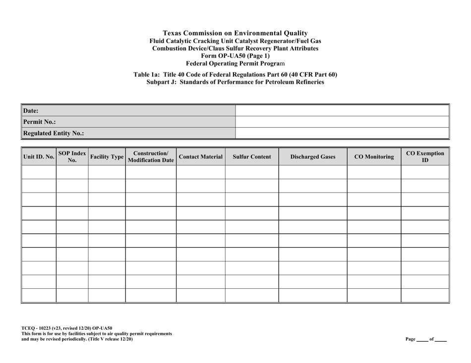 Form OP-UA50 (TCEQ-10223) Fluid Catalytic Cracking Unit Catalyst Regenerator / Fuel Gas Combustion Device / Claus Sulfur Recovery Plant / Coking Unit Attributes - Texas, Page 25