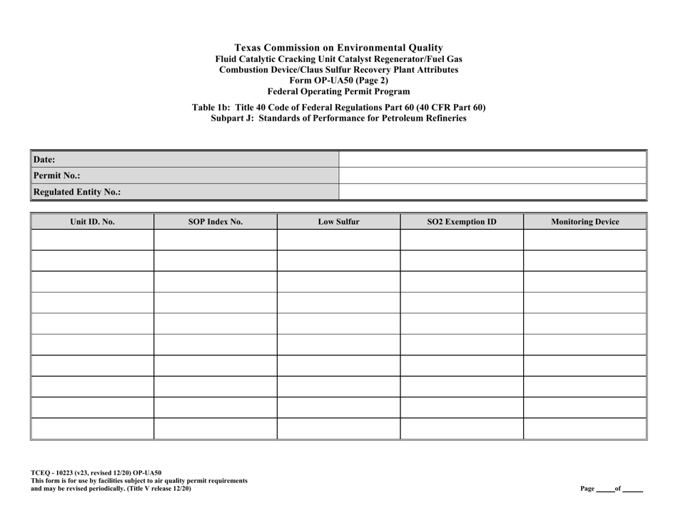 Form OP-UA50 (TCEQ-10223) Fluid Catalytic Cracking Unit Catalyst Regenerator / Fuel Gas Combustion Device / Claus Sulfur Recovery Plant / Coking Unit Attributes - Texas, Page 26