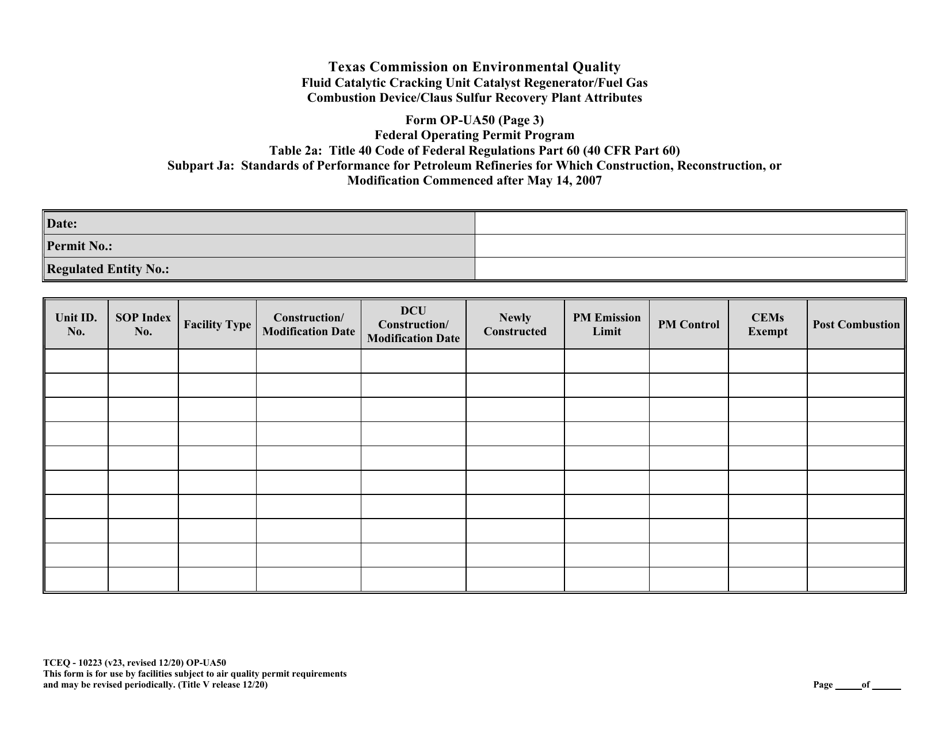 Form OP-UA50 (TCEQ-10223) Fluid Catalytic Cracking Unit Catalyst Regenerator / Fuel Gas Combustion Device / Claus Sulfur Recovery Plant / Coking Unit Attributes - Texas, Page 27