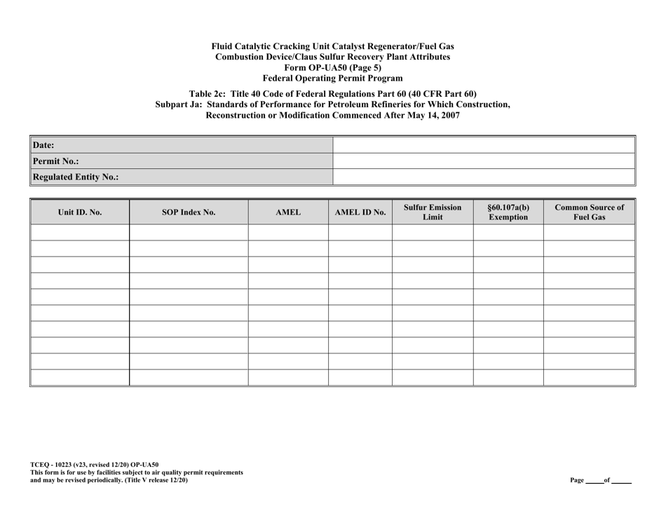 Form OP-UA50 (TCEQ-10223) Fluid Catalytic Cracking Unit Catalyst Regenerator / Fuel Gas Combustion Device / Claus Sulfur Recovery Plant / Coking Unit Attributes - Texas, Page 29