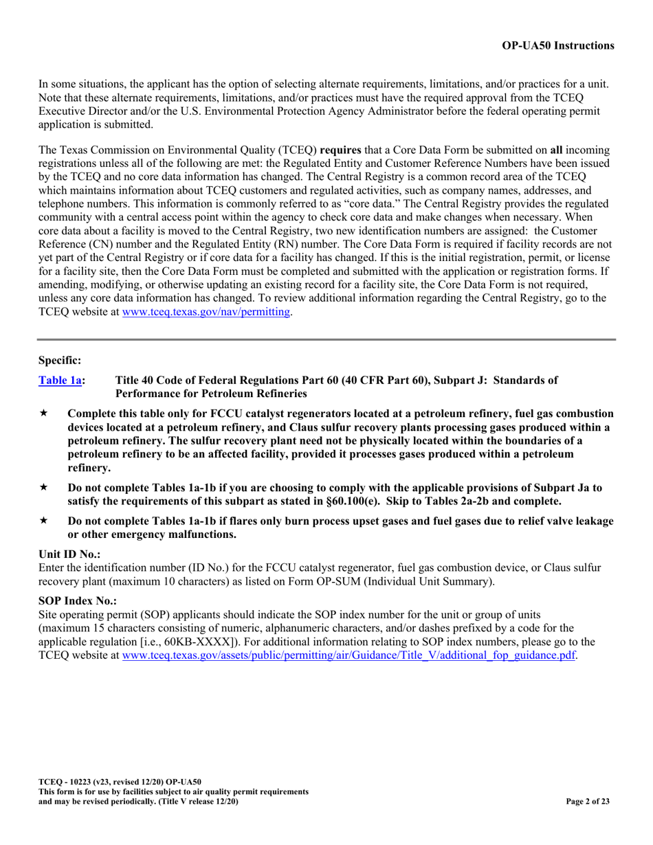 Form OP-UA50 (TCEQ-10223) Fluid Catalytic Cracking Unit Catalyst Regenerator / Fuel Gas Combustion Device / Claus Sulfur Recovery Plant / Coking Unit Attributes - Texas, Page 2