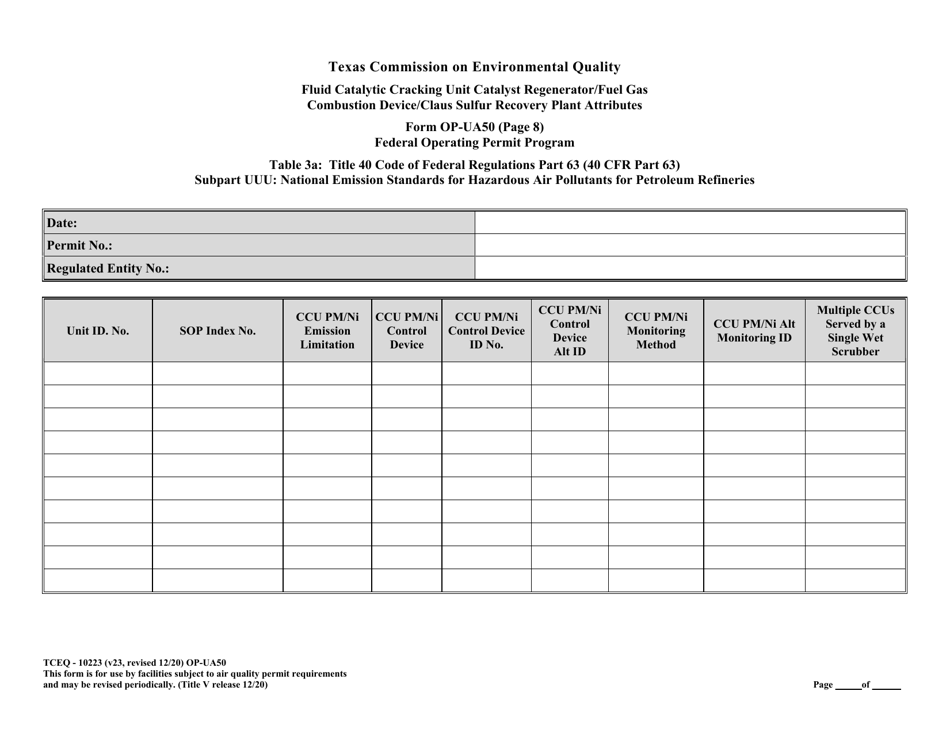 Form OP-UA50 (TCEQ-10223) Fluid Catalytic Cracking Unit Catalyst Regenerator / Fuel Gas Combustion Device / Claus Sulfur Recovery Plant / Coking Unit Attributes - Texas, Page 32