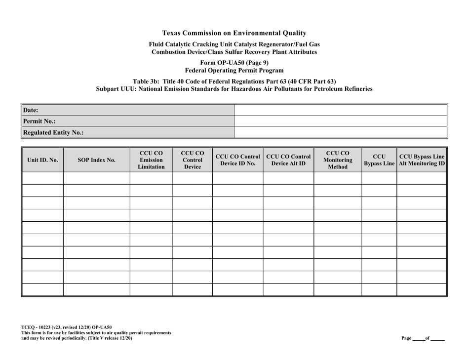 Form OP-UA50 (TCEQ-10223) Fluid Catalytic Cracking Unit Catalyst Regenerator / Fuel Gas Combustion Device / Claus Sulfur Recovery Plant / Coking Unit Attributes - Texas, Page 33