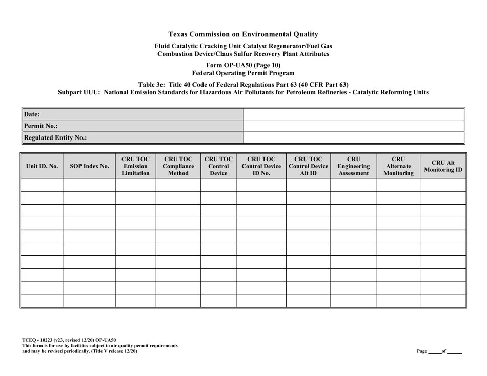 Form OP-UA50 (TCEQ-10223) Fluid Catalytic Cracking Unit Catalyst Regenerator / Fuel Gas Combustion Device / Claus Sulfur Recovery Plant / Coking Unit Attributes - Texas, Page 34