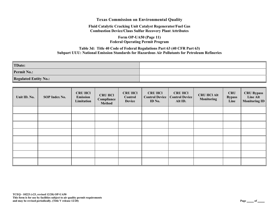 Form OP-UA50 (TCEQ-10223) Fluid Catalytic Cracking Unit Catalyst Regenerator / Fuel Gas Combustion Device / Claus Sulfur Recovery Plant / Coking Unit Attributes - Texas, Page 35