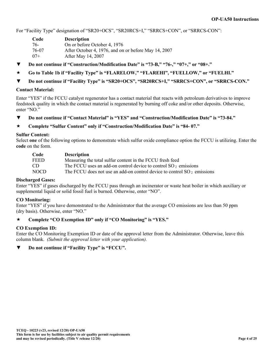 Form OP-UA50 (TCEQ-10223) Fluid Catalytic Cracking Unit Catalyst Regenerator / Fuel Gas Combustion Device / Claus Sulfur Recovery Plant / Coking Unit Attributes - Texas, Page 4