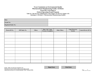Form OP-UA34 (TCEQ-10291) Pharmaceutical Manufacturing Facility Attributes - Texas, Page 10