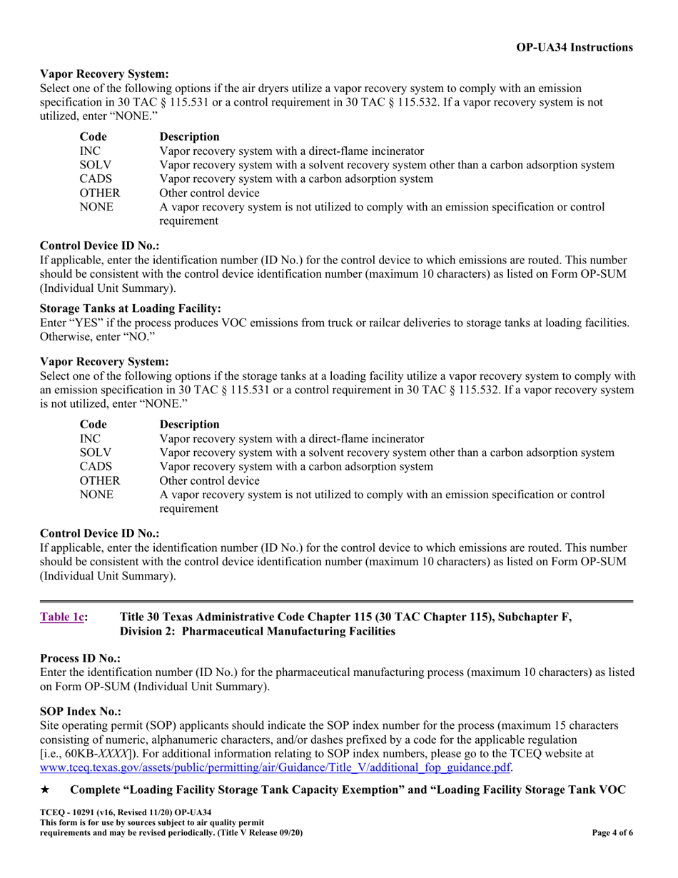 Form OP-UA34 (TCEQ-10291) Pharmaceutical Manufacturing Facility Attributes - Texas, Page 4