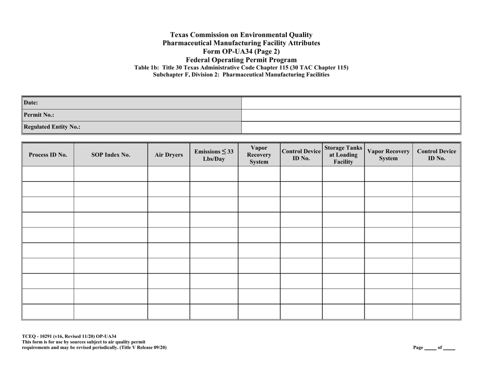 Form OP-UA34 (TCEQ-10291) Pharmaceutical Manufacturing Facility Attributes - Texas, Page 8