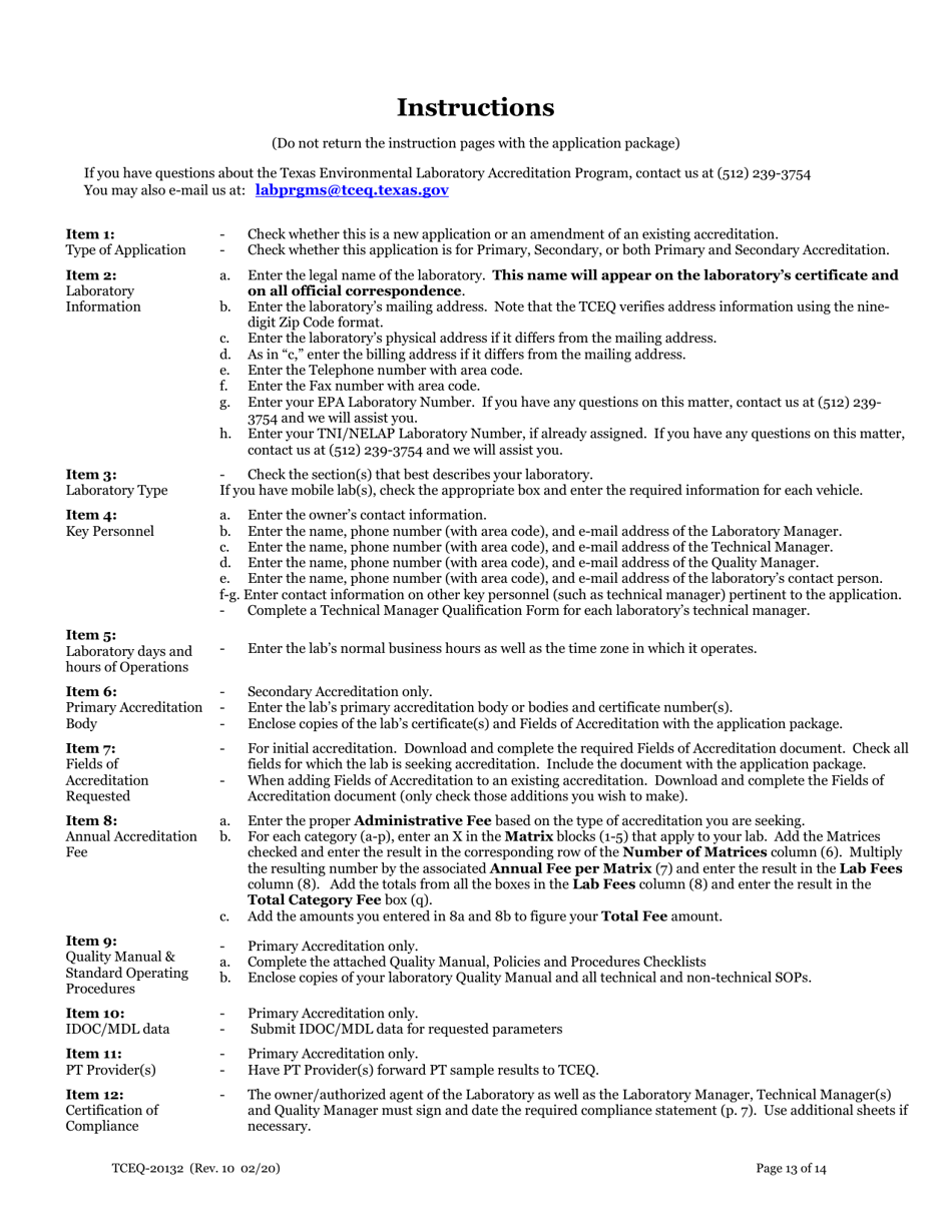 Form TCEQ-20132 Application for Environmental Laboratory Accreditation - Texas, Page 14