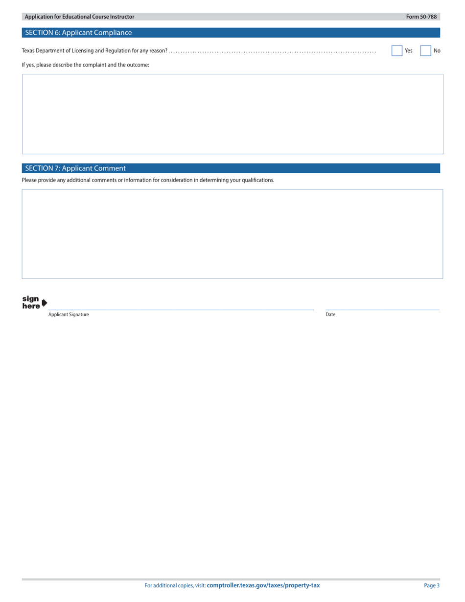 Form 50-788 Application for Educational Course Instructor - Texas, Page 3