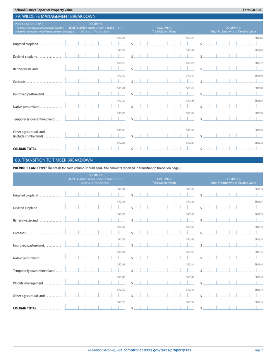 Form 50-108 School District Report of Property Value - Texas, Page 7